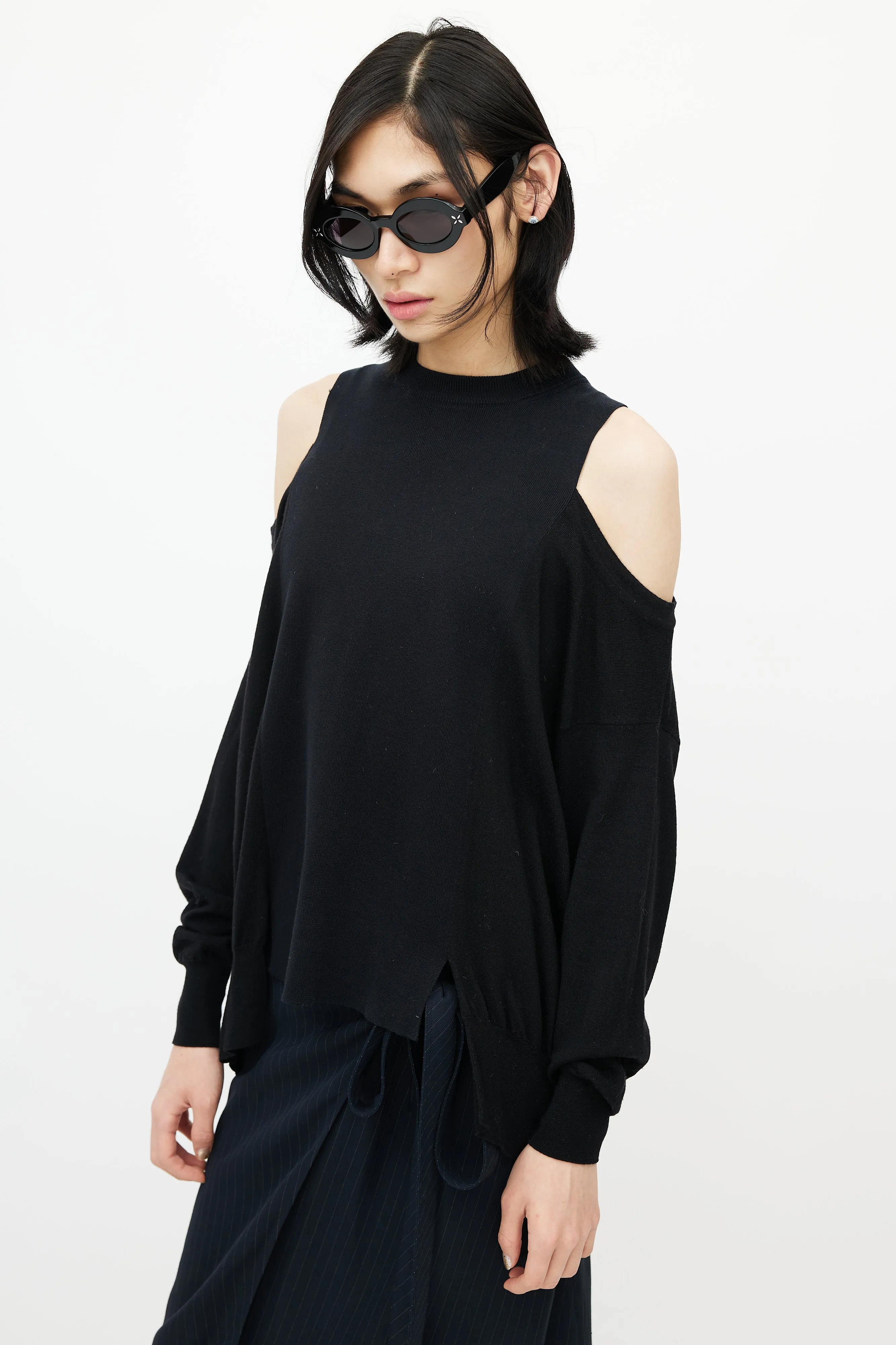 Black Wool Cut Out Knit Sweater