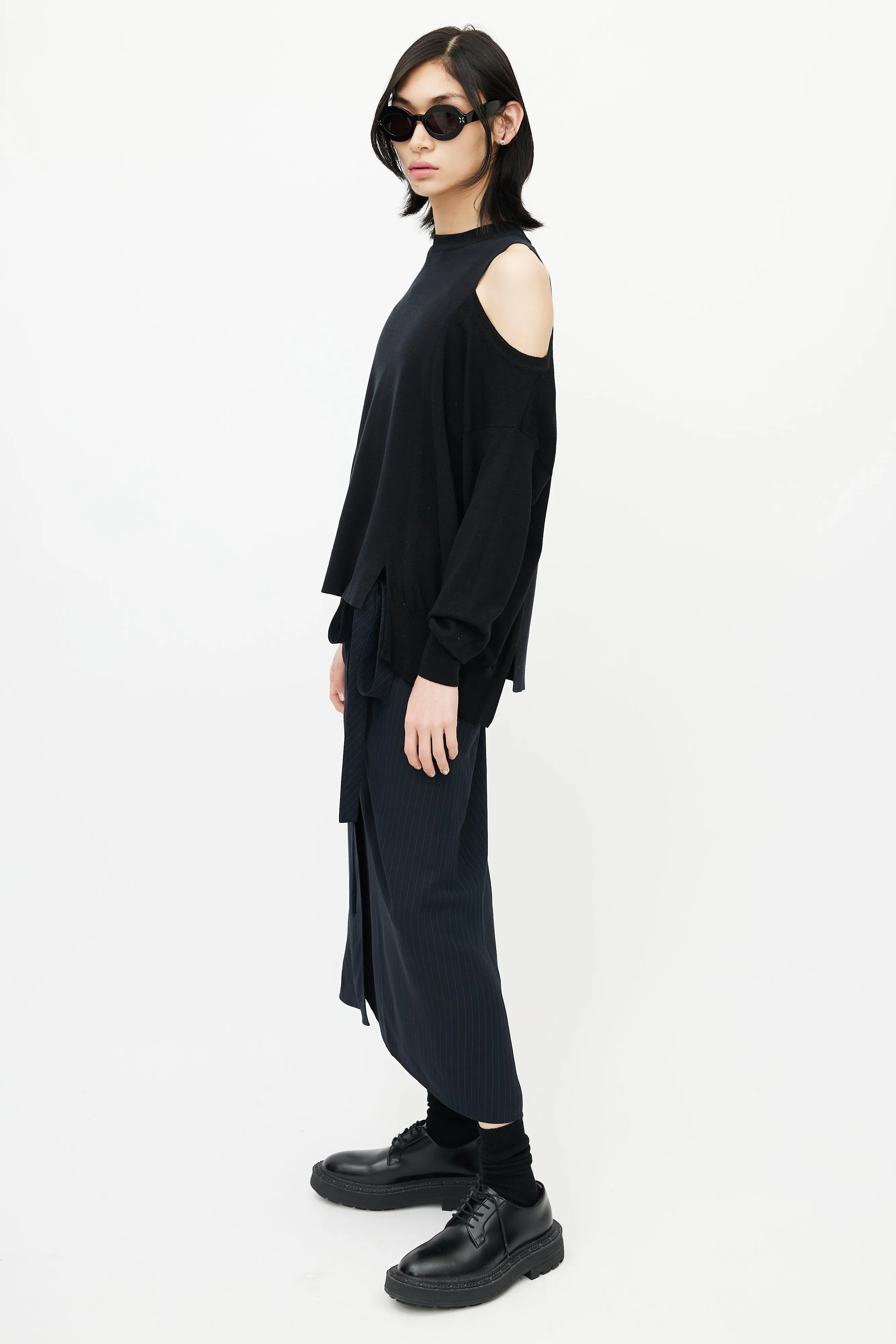 Black Wool Cut Out Knit Sweater