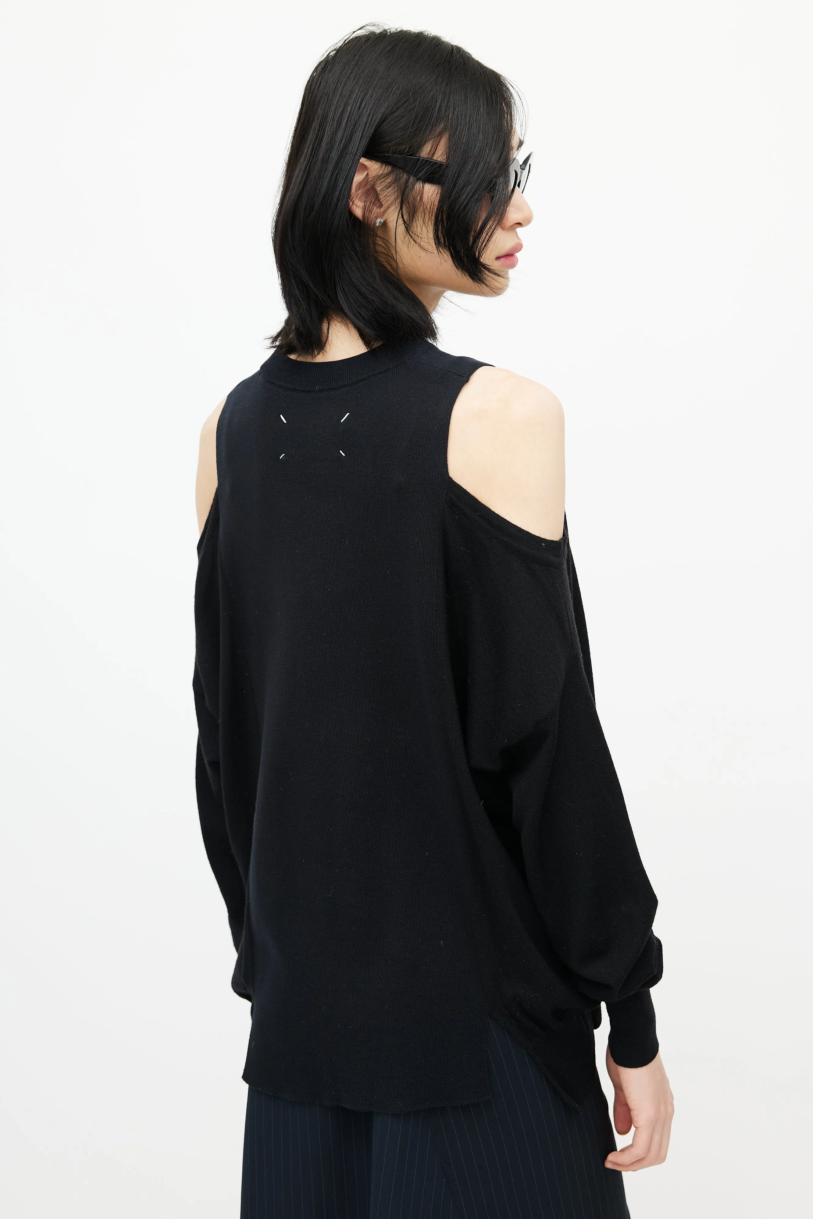 Black Wool Cut Out Knit Sweater