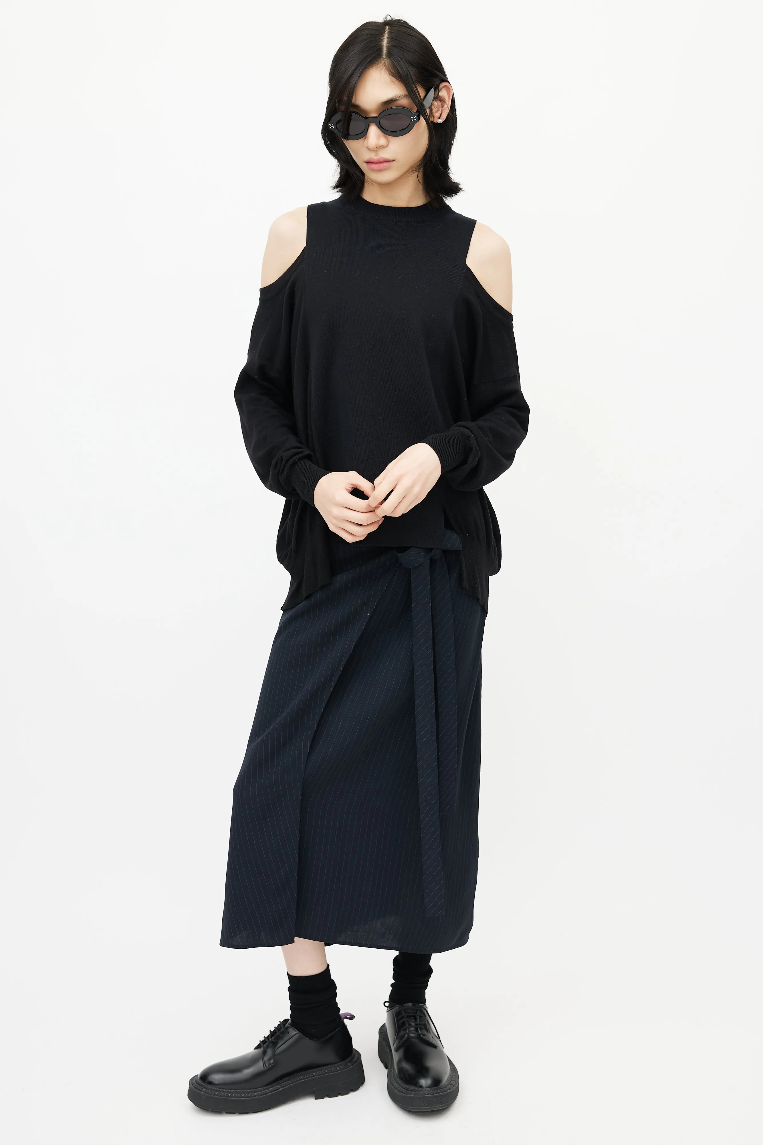 Black Wool Cut Out Knit Sweater