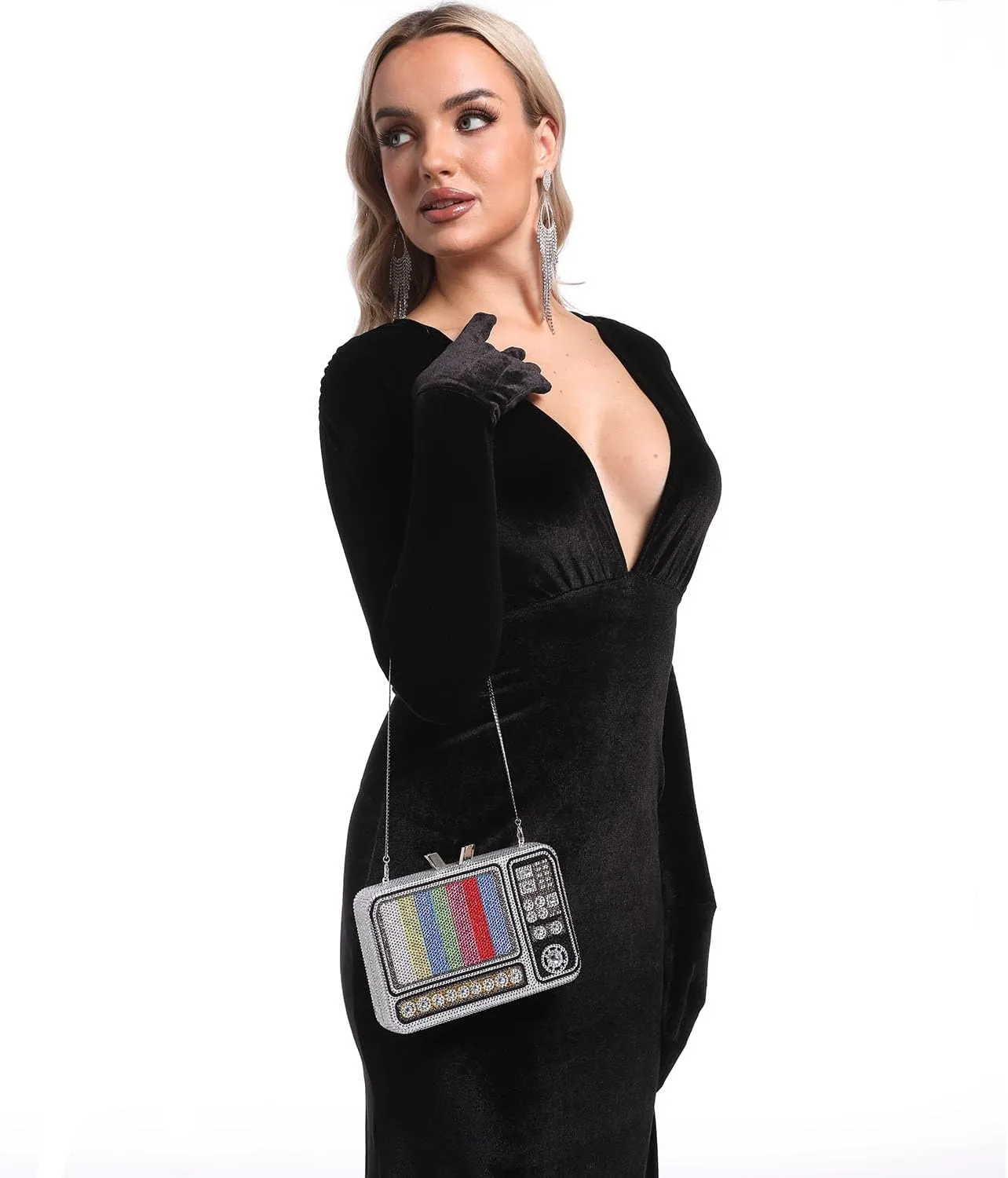 Boutique De FGG Retro Crystal Clutch Purses for Women Luxury Rhinestone Evening Bag Novelty Formal Party Clutch Handbag,Mini