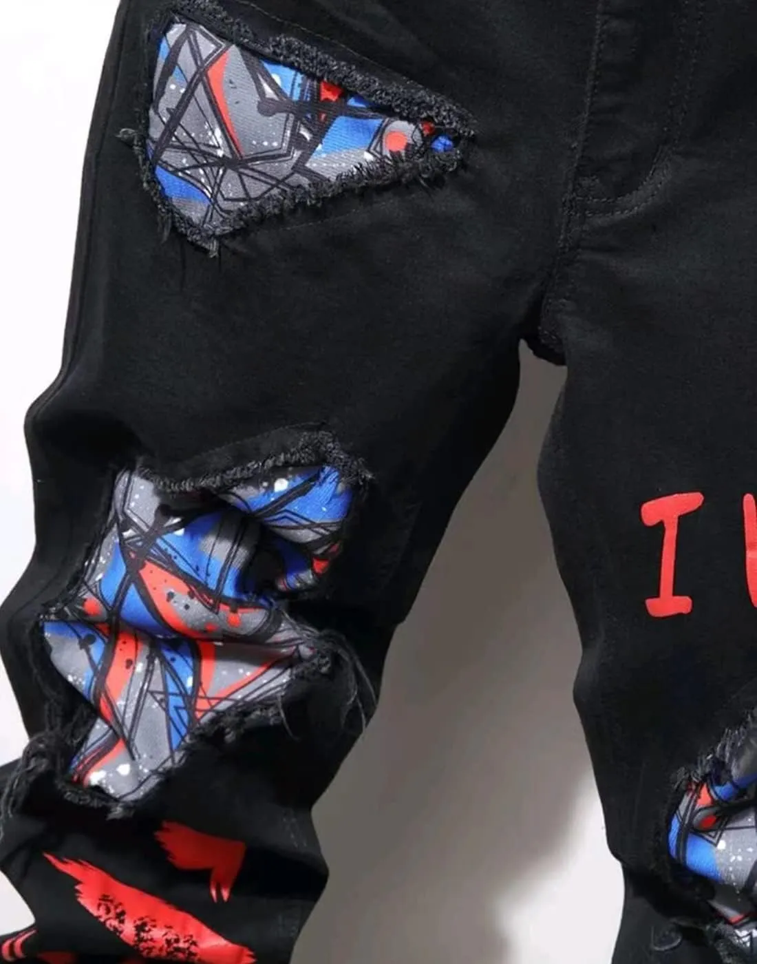 Boy's Skinny Fit Ripped Destroyed Distressed Stretch Slim Jeans Pants