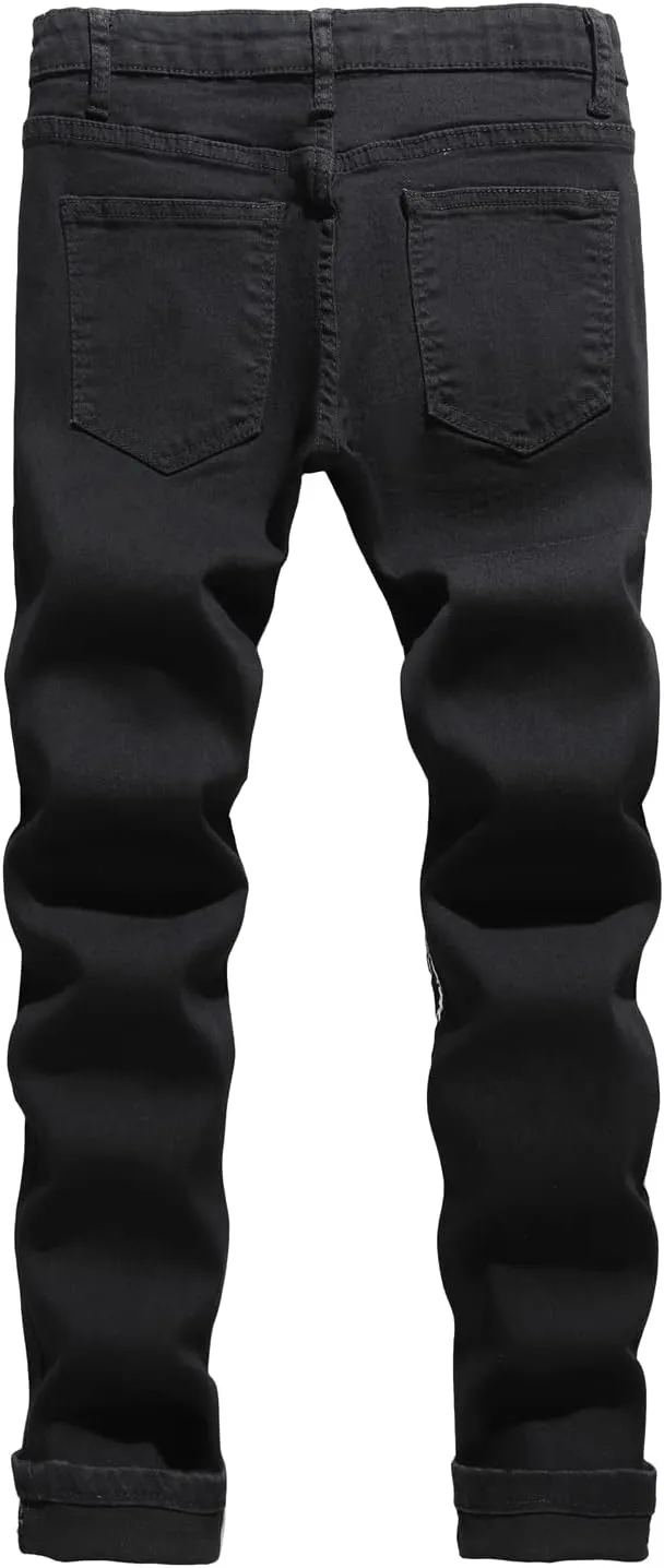 Boy's Skinny Fit Ripped Destroyed Distressed Stretch Slim Jeans Pants