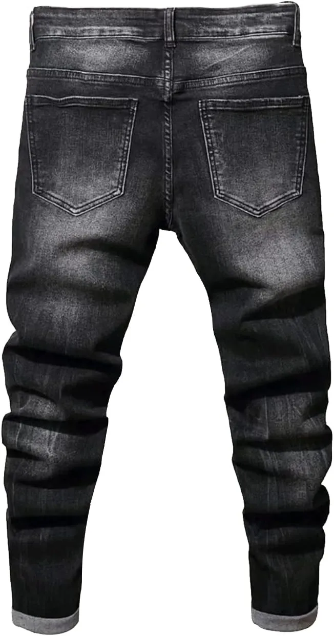 Boy's Skinny Fit Ripped Destroyed Distressed Stretch Slim Jeans Pants