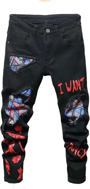 Boy's Skinny Fit Ripped Destroyed Distressed Stretch Slim Jeans Pants
