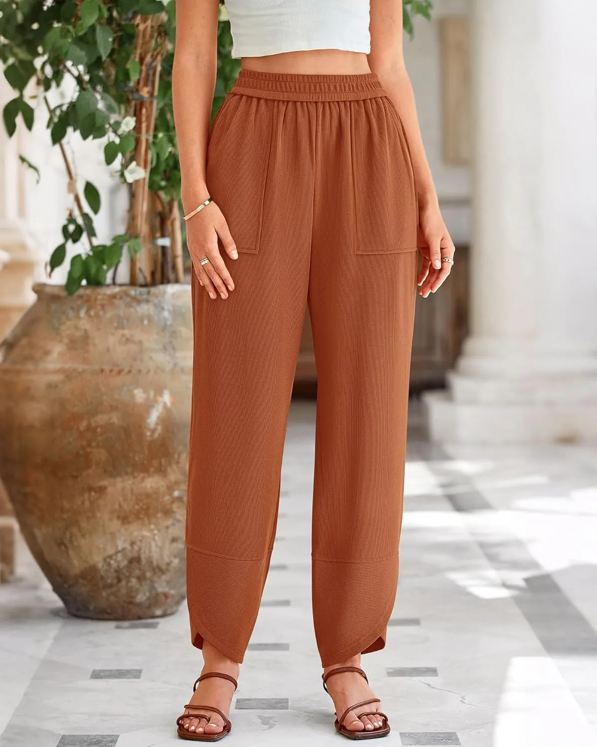 BTFBM Women's Wide Leg Palazzo Harem Pants Casual Loose Elastic Waist Sweatpants 2024 Fall Baggy Long Trousers Pockets