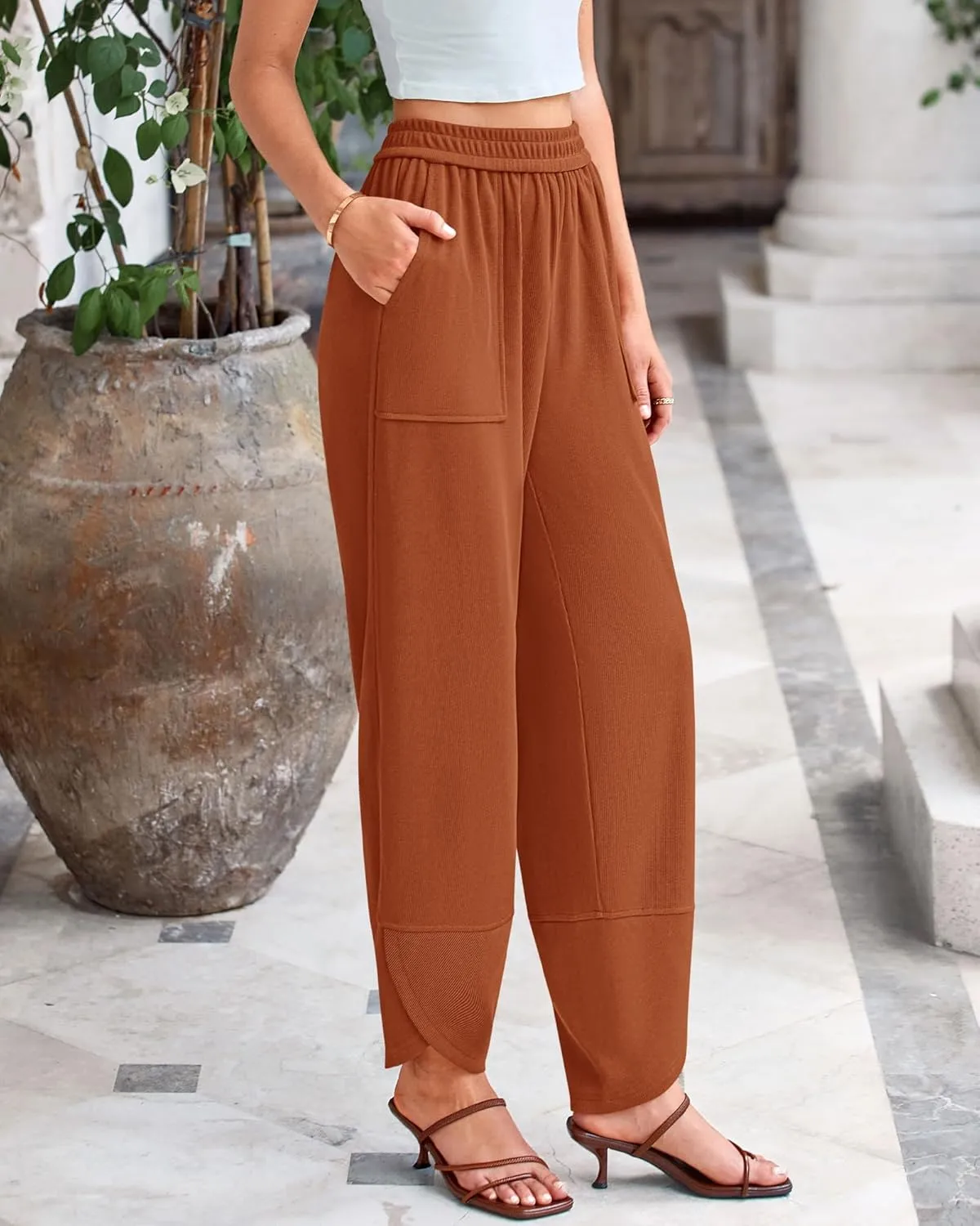 BTFBM Women's Wide Leg Palazzo Harem Pants Casual Loose Elastic Waist Sweatpants 2024 Fall Baggy Long Trousers Pockets