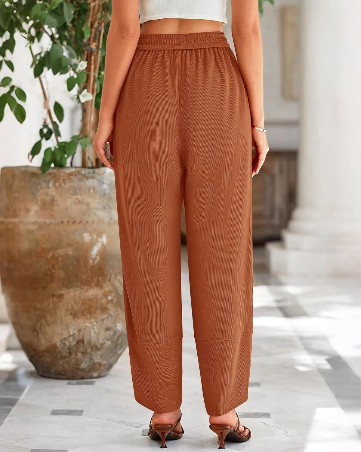 BTFBM Women's Wide Leg Palazzo Harem Pants Casual Loose Elastic Waist Sweatpants 2024 Fall Baggy Long Trousers Pockets