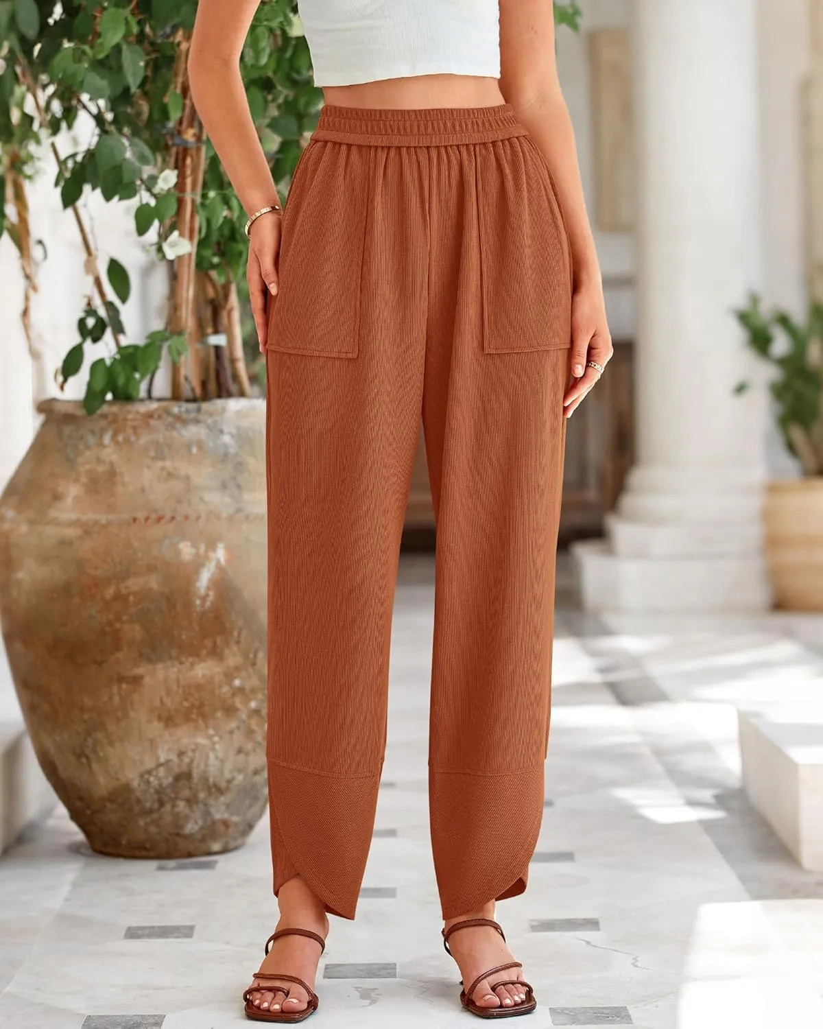 BTFBM Women's Wide Leg Palazzo Harem Pants Casual Loose Elastic Waist Sweatpants 2024 Fall Baggy Long Trousers Pockets