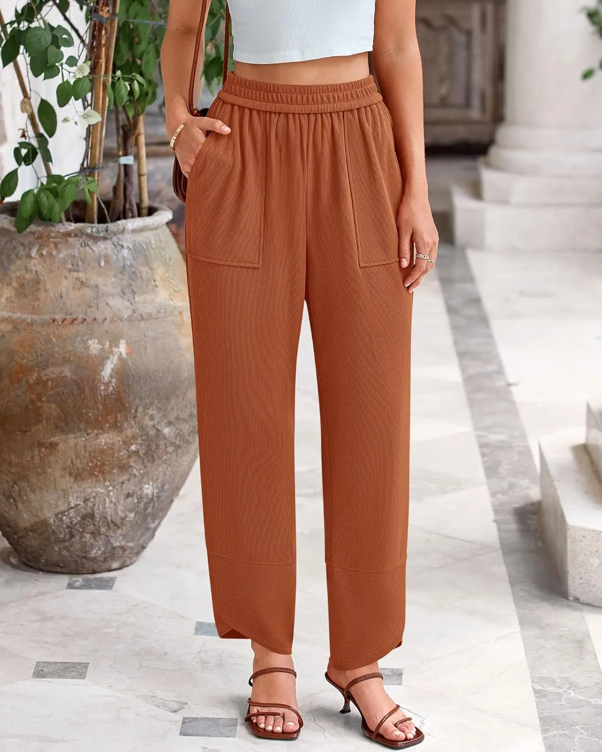 BTFBM Women's Wide Leg Palazzo Harem Pants Casual Loose Elastic Waist Sweatpants 2024 Fall Baggy Long Trousers Pockets