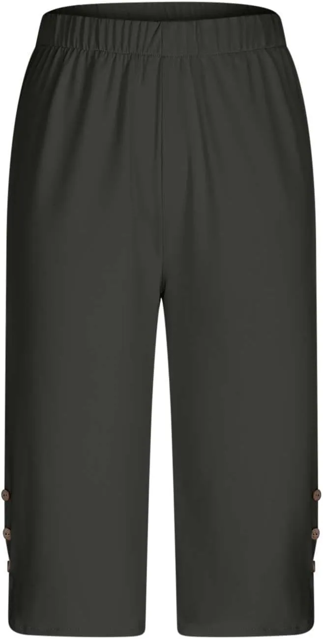 Capri Pants for Women Casual Summer Cropped Pants Plus Size Elastic Waist Capris Comfy Workout Loose Yoga Pants