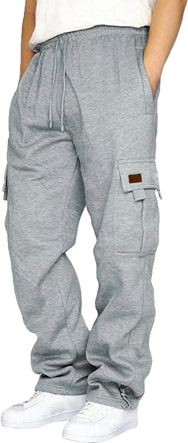 Cargo Pants For Men Men's Fashion Heavyweight Cargo Fleece Sweatpants Stretch Elastic Sports Jogger Trousers Pants