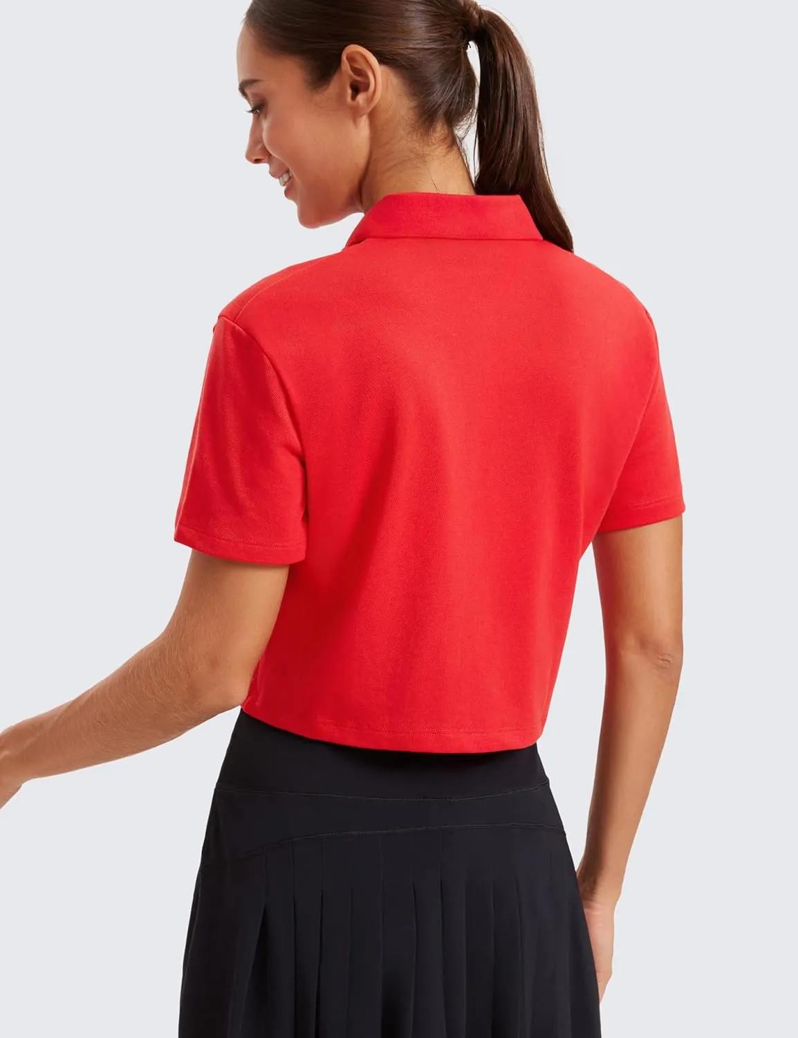 CRZ YOGA Golf Crop Polo Shirts for Women 3 Button Collared Quick Dry Tennis T-Shirt Short Sleeve Workout Athletic Tops