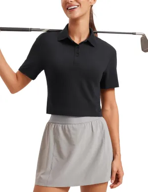 CRZ YOGA Golf Crop Polo Shirts for Women 3 Button Collared Quick Dry Tennis T-Shirt Short Sleeve Workout Athletic Tops