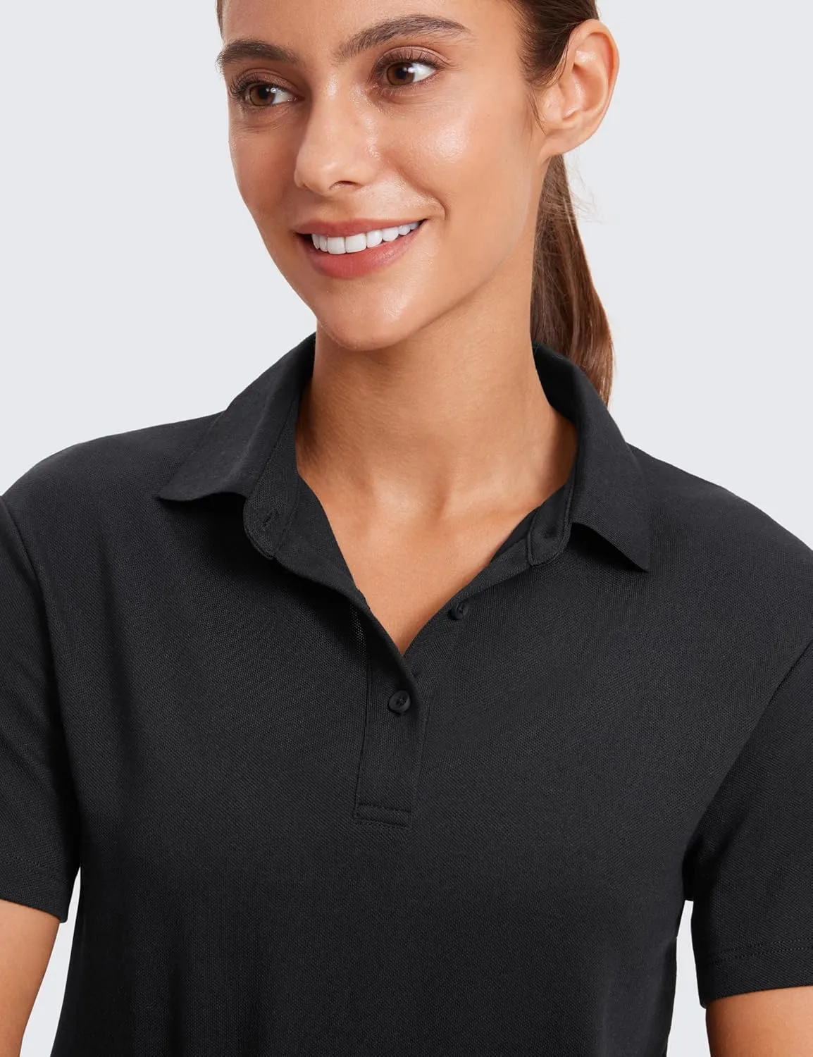 CRZ YOGA Golf Crop Polo Shirts for Women 3 Button Collared Quick Dry Tennis T-Shirt Short Sleeve Workout Athletic Tops