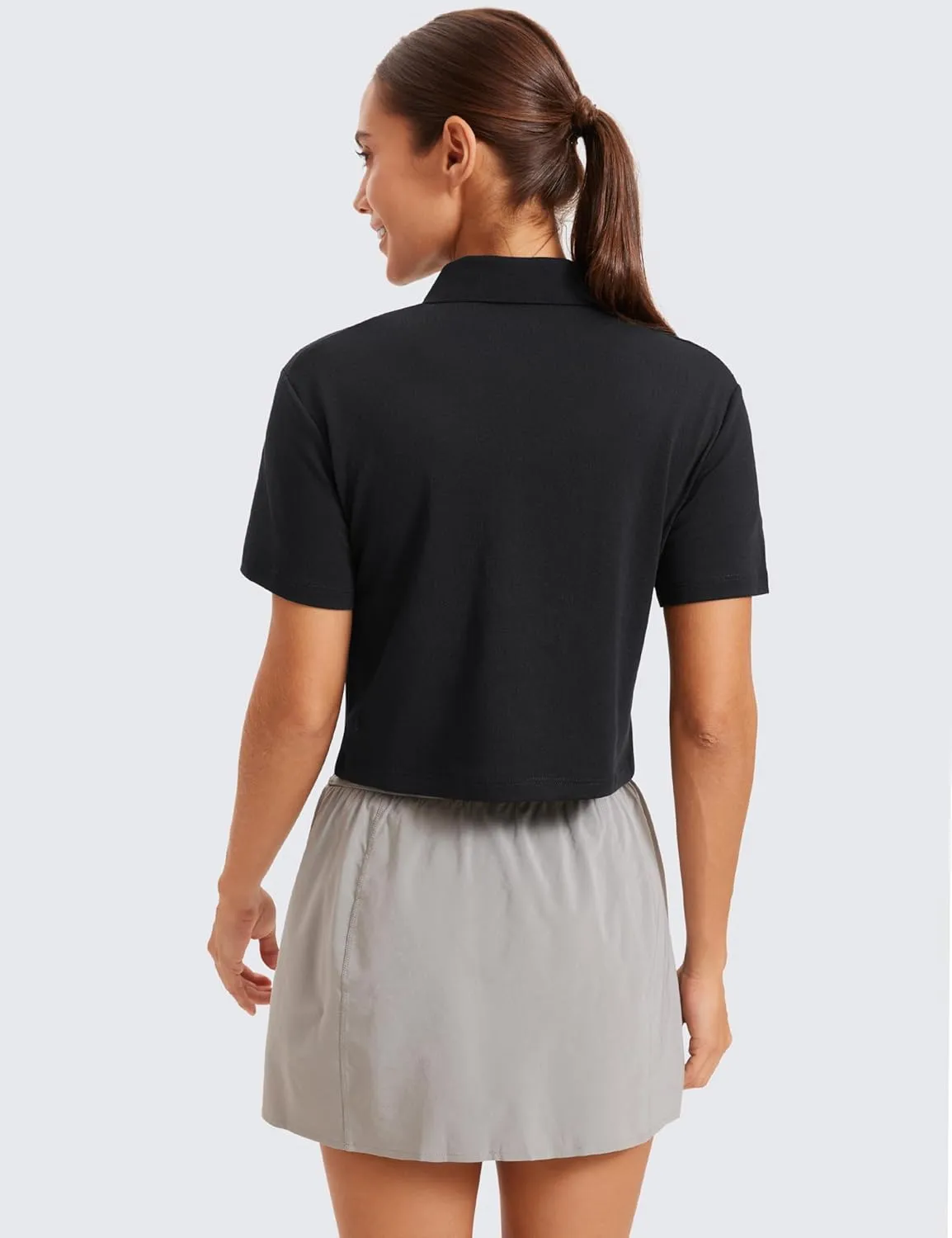 CRZ YOGA Golf Crop Polo Shirts for Women 3 Button Collared Quick Dry Tennis T-Shirt Short Sleeve Workout Athletic Tops