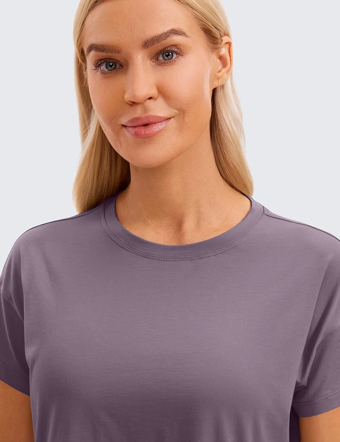 CRZ YOGA Women's Pima Cotton Workout Short Sleeve Shirts Loose Athletic Crop Tops Gym Casual Cropped T-Shirt