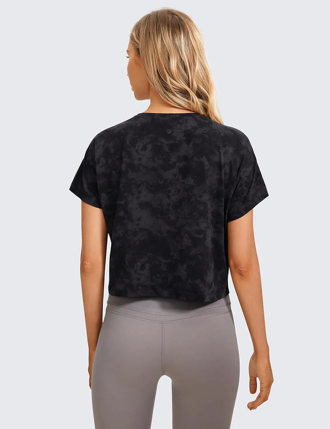CRZ YOGA Women's Pima Cotton Workout Short Sleeve Shirts Loose Athletic Crop Tops Gym Casual Cropped T-Shirt