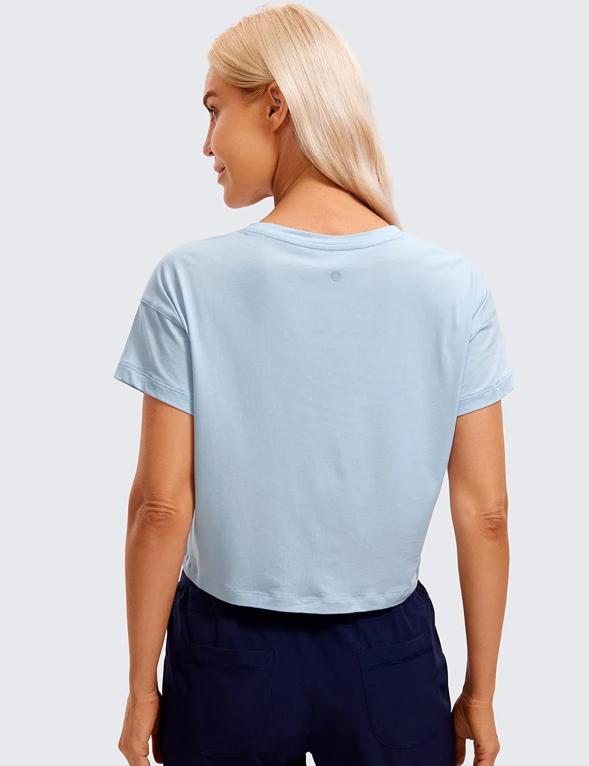 CRZ YOGA Women's Pima Cotton Workout Short Sleeve Shirts Loose Athletic Crop Tops Gym Casual Cropped T-Shirt