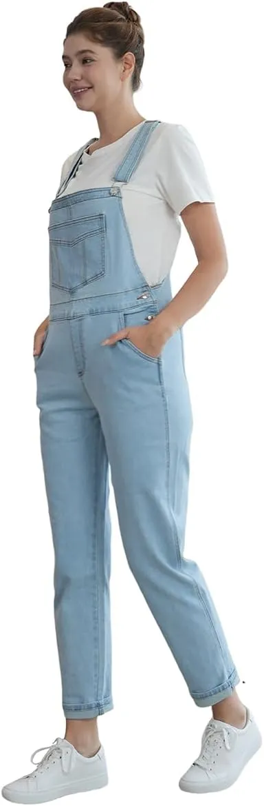 Denim Overalls for Womens Bib Overalls Adjustable Shoulder Strap Jumpsuit Loose Fit Jean Stretchy Carpenter Pants