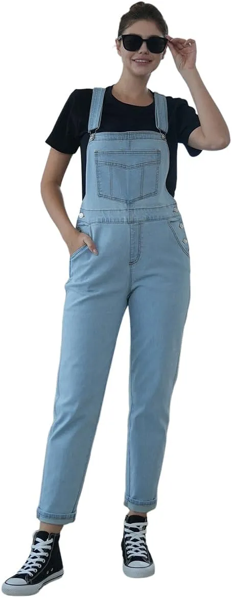 Denim Overalls for Womens Bib Overalls Adjustable Shoulder Strap Jumpsuit Loose Fit Jean Stretchy Carpenter Pants