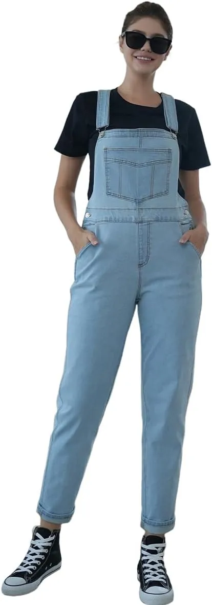 Denim Overalls for Womens Bib Overalls Adjustable Shoulder Strap Jumpsuit Loose Fit Jean Stretchy Carpenter Pants