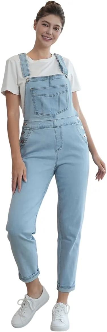 Denim Overalls for Womens Bib Overalls Adjustable Shoulder Strap Jumpsuit Loose Fit Jean Stretchy Carpenter Pants