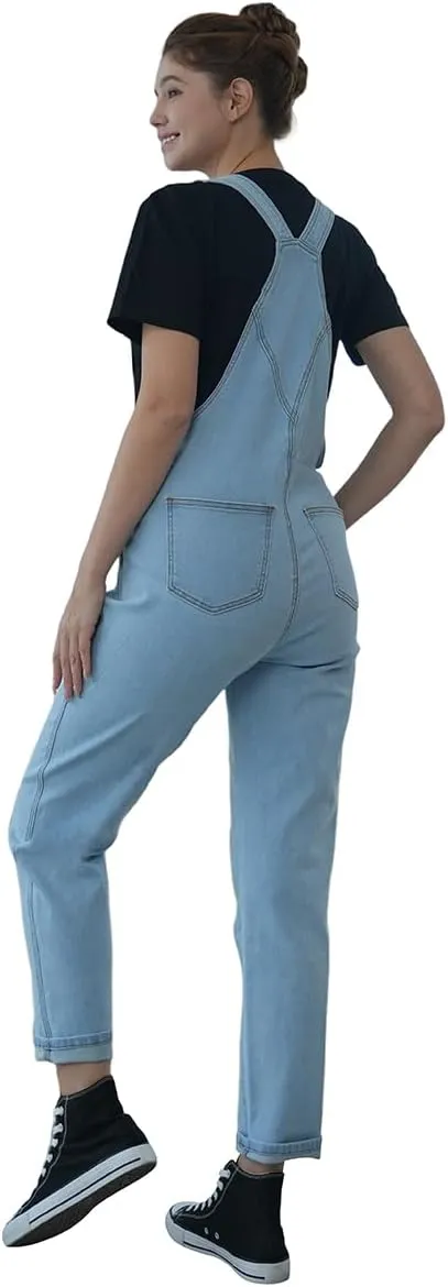 Denim Overalls for Womens Bib Overalls Adjustable Shoulder Strap Jumpsuit Loose Fit Jean Stretchy Carpenter Pants