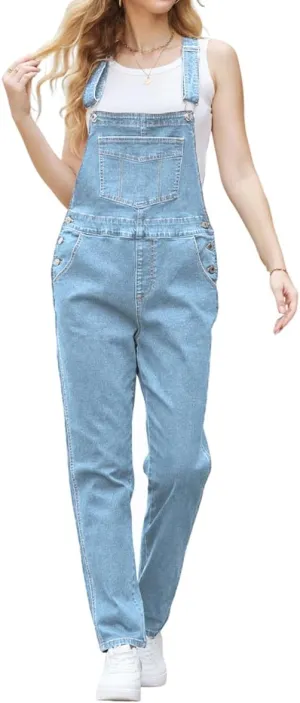 Denim Overalls for Womens Bib Overalls Adjustable Shoulder Strap Jumpsuit Loose Fit Jean Stretchy Carpenter Pants