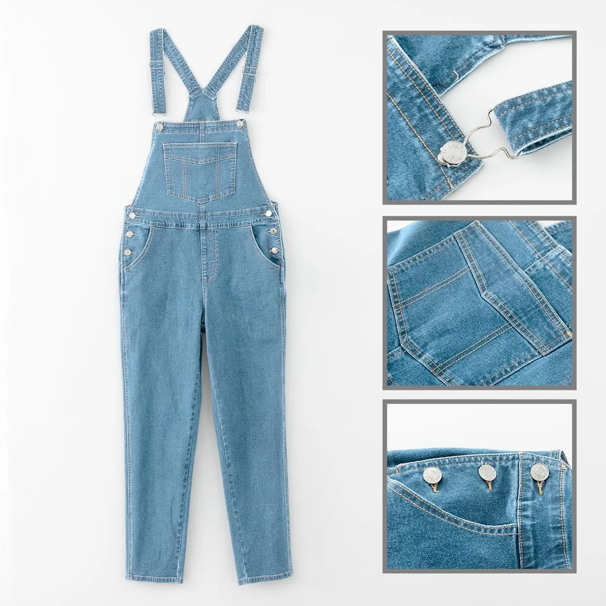 Denim Overalls for Womens Bib Overalls Adjustable Shoulder Strap Jumpsuit Loose Fit Jean Stretchy Carpenter Pants