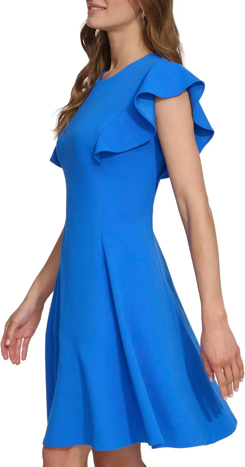 DKNY womens Flutter Sleeve Scuba Crepe Jewel Neck Dress