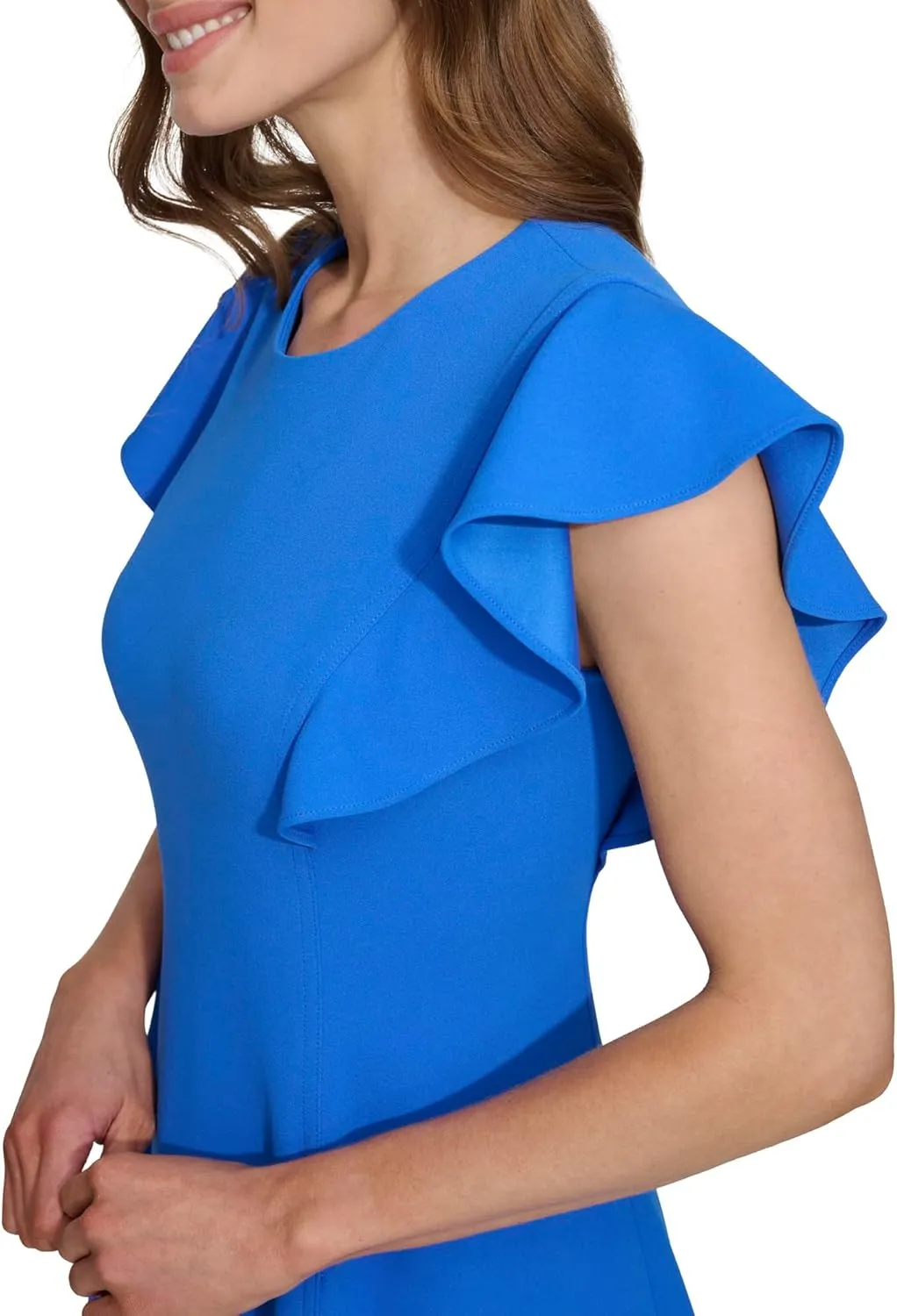 DKNY womens Flutter Sleeve Scuba Crepe Jewel Neck Dress