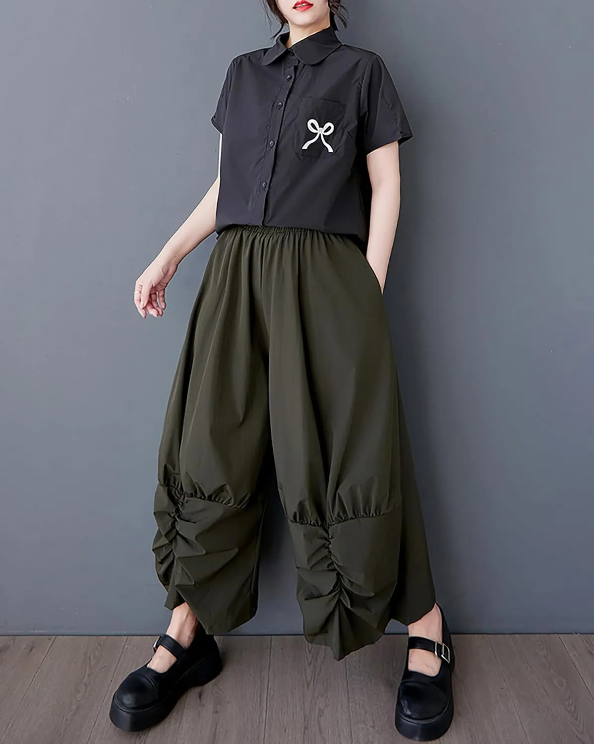 ellazhu Women's Pants Wide Leg The Drop Clothing Hippie Parachute Barrel Harem Pant GZ457