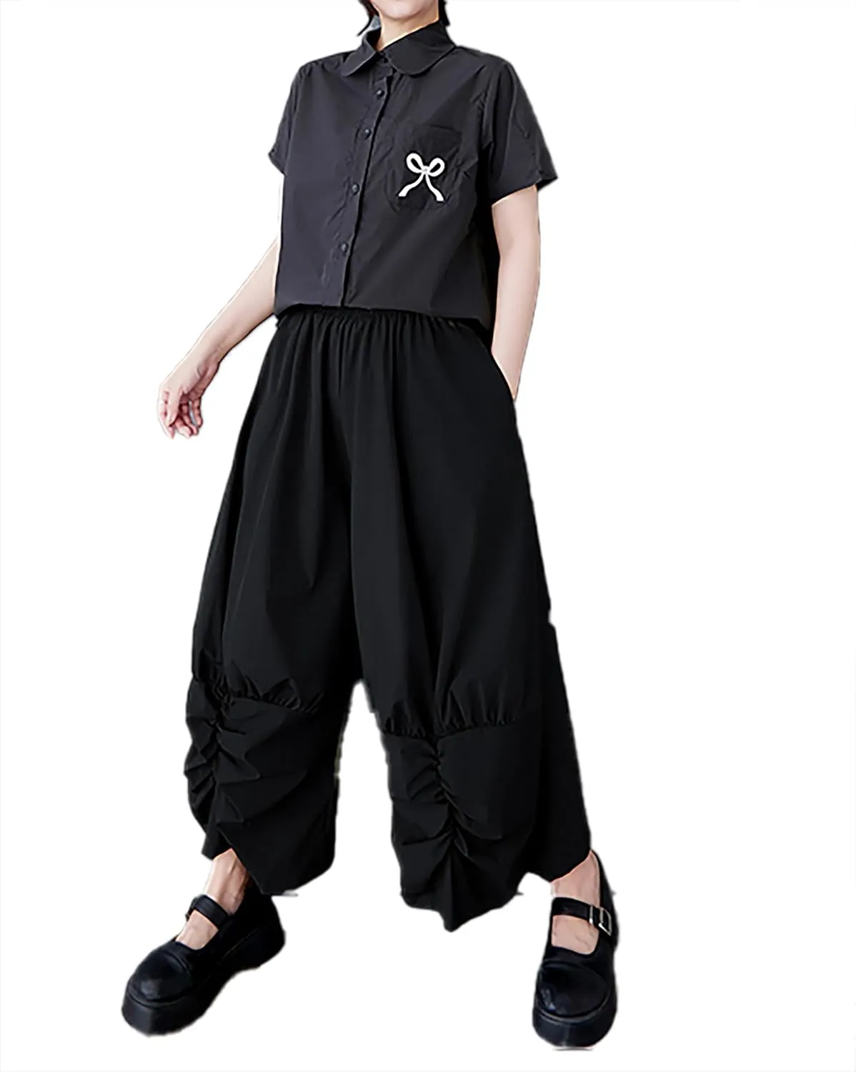 ellazhu Women's Pants Wide Leg The Drop Clothing Hippie Parachute Barrel Harem Pant GZ457