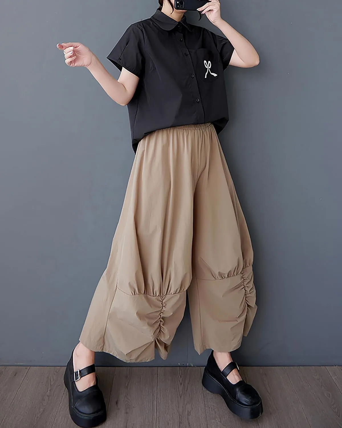 ellazhu Women's Pants Wide Leg The Drop Clothing Hippie Parachute Barrel Harem Pant GZ457