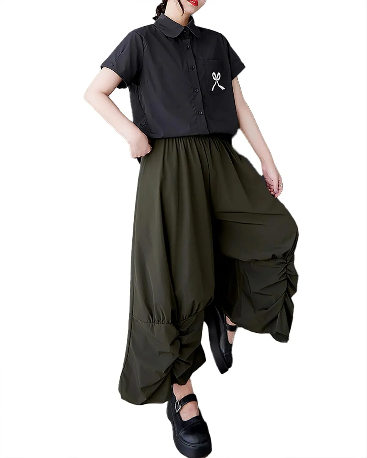 ellazhu Women's Pants Wide Leg The Drop Clothing Hippie Parachute Barrel Harem Pant GZ457