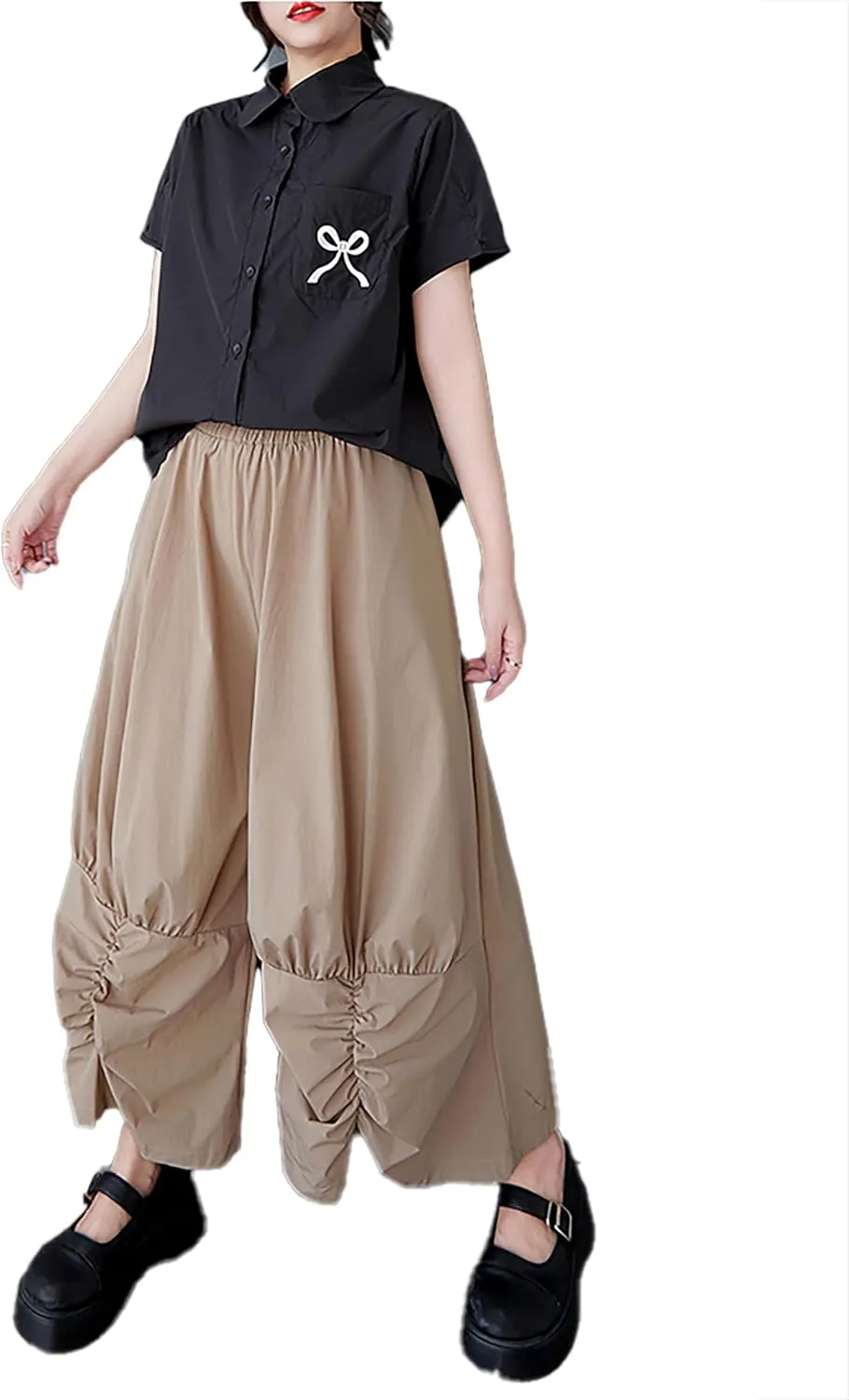 ellazhu Women's Pants Wide Leg The Drop Clothing Hippie Parachute Barrel Harem Pant GZ457