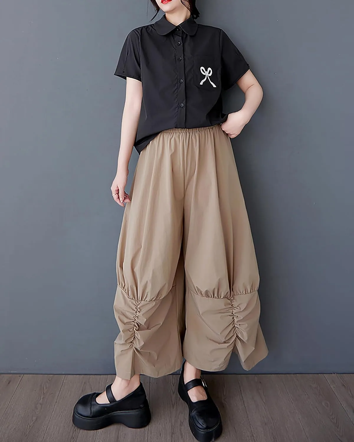 ellazhu Women's Pants Wide Leg The Drop Clothing Hippie Parachute Barrel Harem Pant GZ457