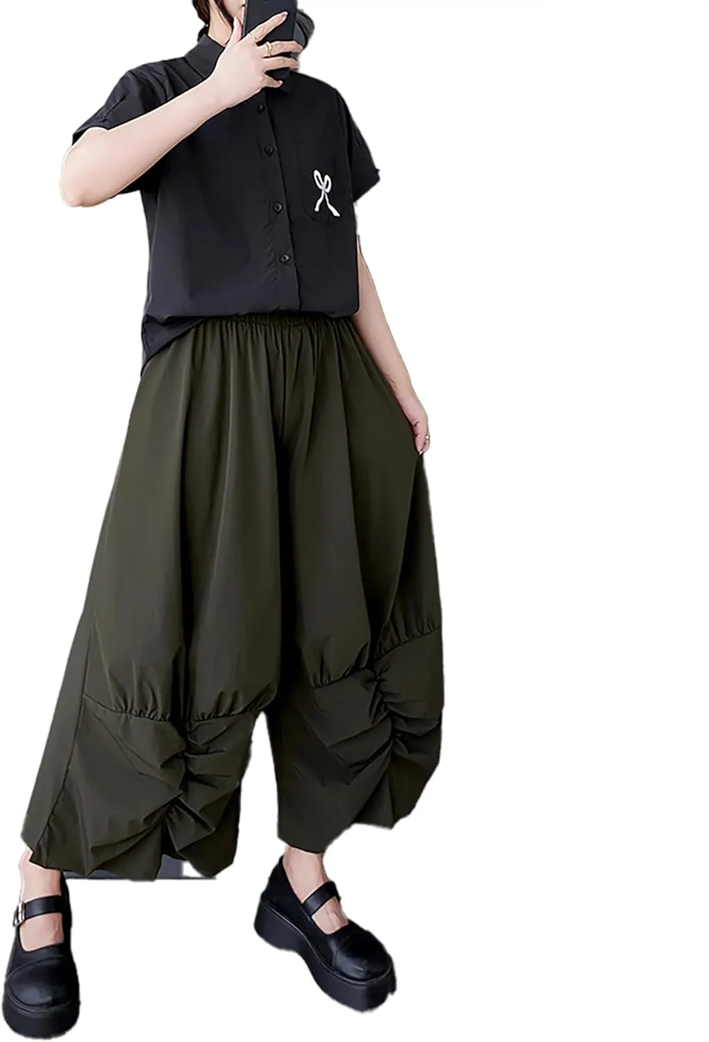 ellazhu Women's Pants Wide Leg The Drop Clothing Hippie Parachute Barrel Harem Pant GZ457