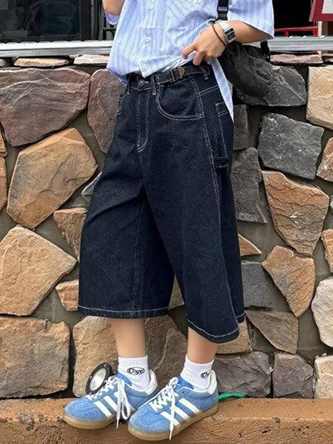 EMMIOL Women Jorts Jean Denim Shorts Mid Waist Baggy Wide Leg Capri Jeans Trendy Y2k Clothes