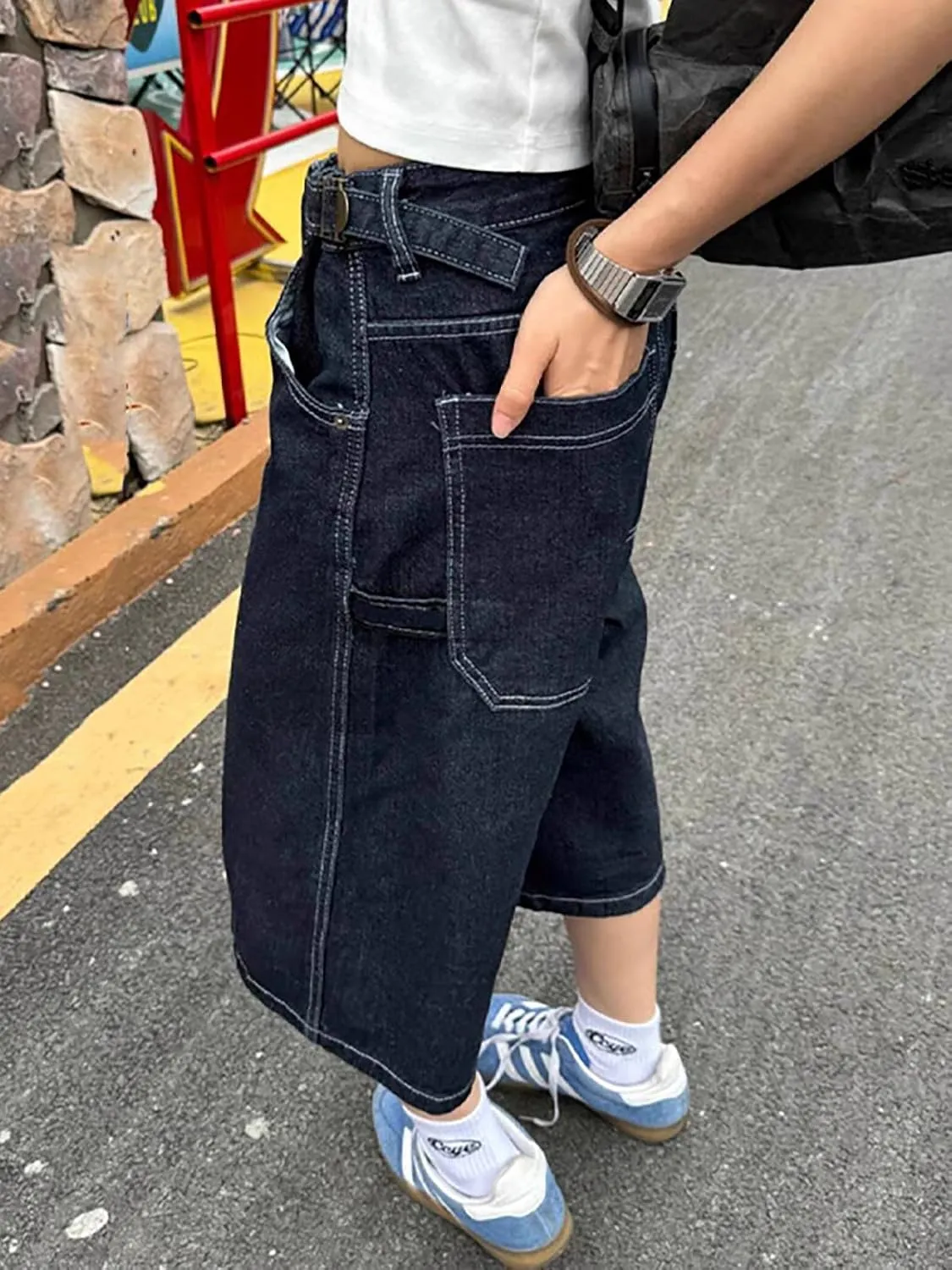 EMMIOL Women Jorts Jean Denim Shorts Mid Waist Baggy Wide Leg Capri Jeans Trendy Y2k Clothes