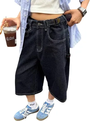 EMMIOL Women Jorts Jean Denim Shorts Mid Waist Baggy Wide Leg Capri Jeans Trendy Y2k Clothes