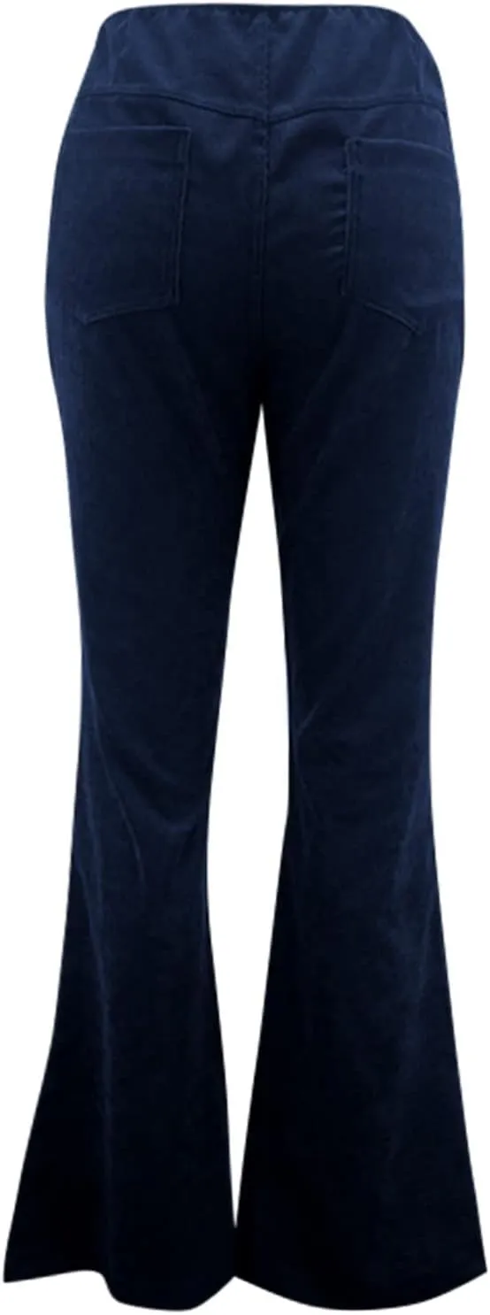 Febecool Cargo Pants Women Solid Color Slim Fit Micro Flared Pants Elastic Waist Casual Pants Corduroy