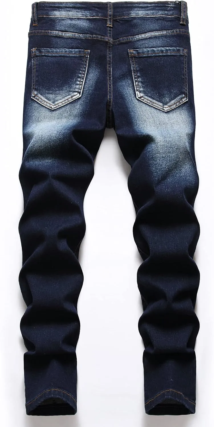 FREDD MARSHALL Boy's Skinny Fit Stretch Ripped Destroyed Distressed Fashion Kids Denim Jeans Pants