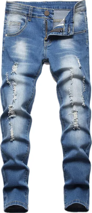 FREDD MARSHALL Boy's Skinny Fit Stretch Ripped Destroyed Distressed Fashion Kids Denim Jeans Pants