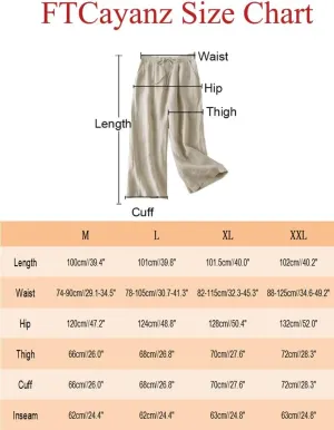 FTCayanz Women's Linen Cropped Wide Leg Pants Elastic Waist Casual Palazzo Trousers with Pockets