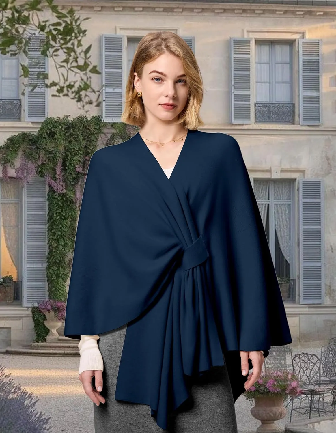 FUGREEN Shawl Wraps for Women Large Warm Cross Front Poncho Sweater Elegant Wedding Travel Shawls Cape for Fall Winter Spring