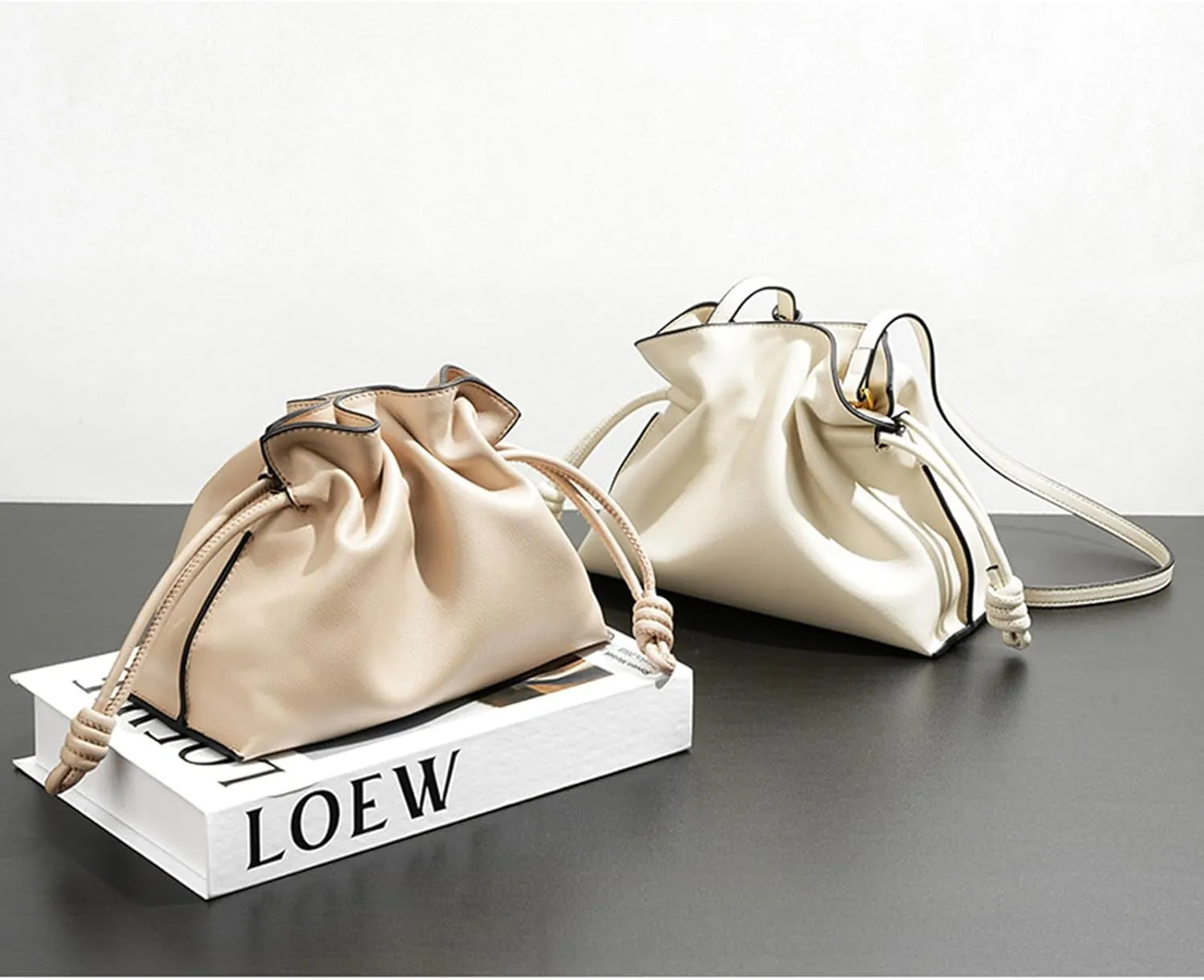 Genuine leather shoulder bag for women,fashion cloud purse,drawstring bucket crossbody-bag,handbag