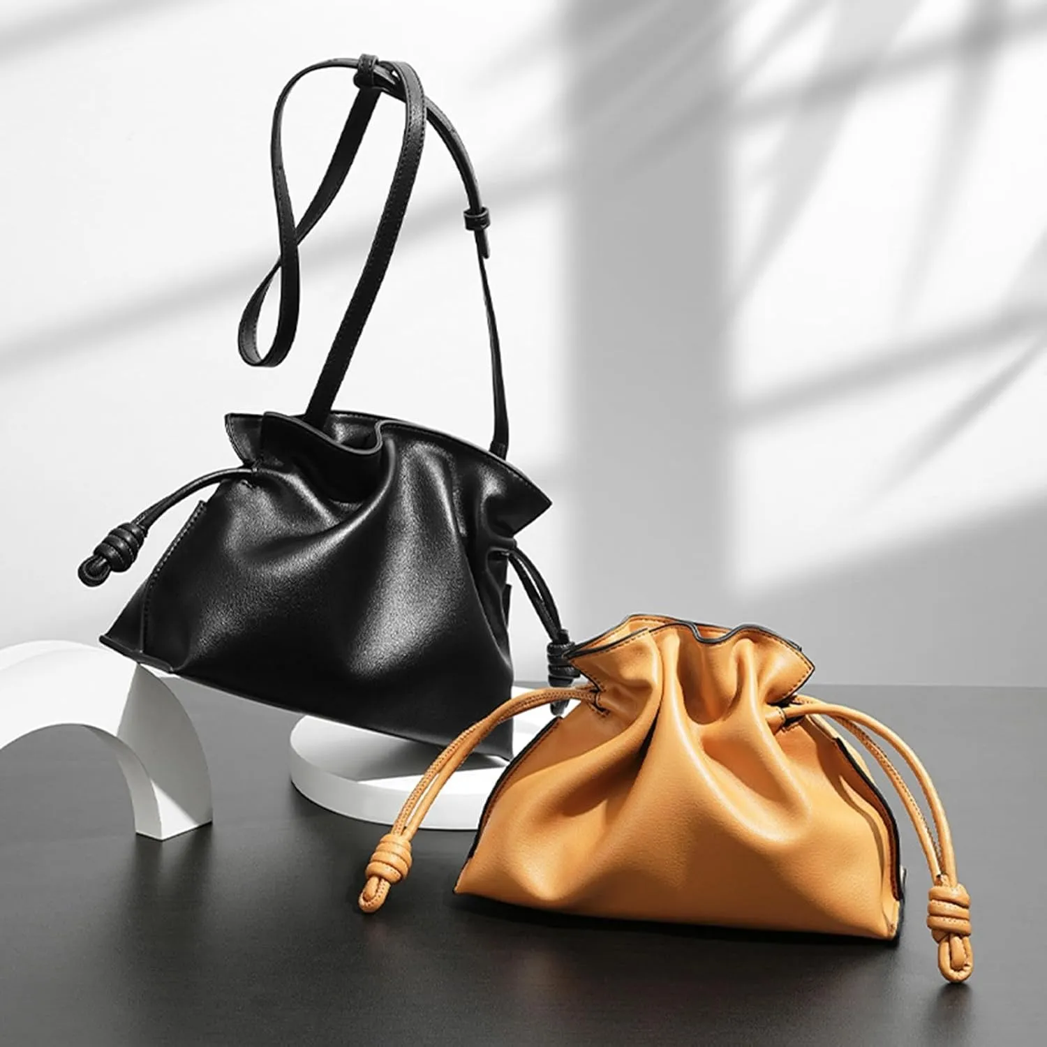 Genuine leather shoulder bag for women,fashion cloud purse,drawstring bucket crossbody-bag,handbag