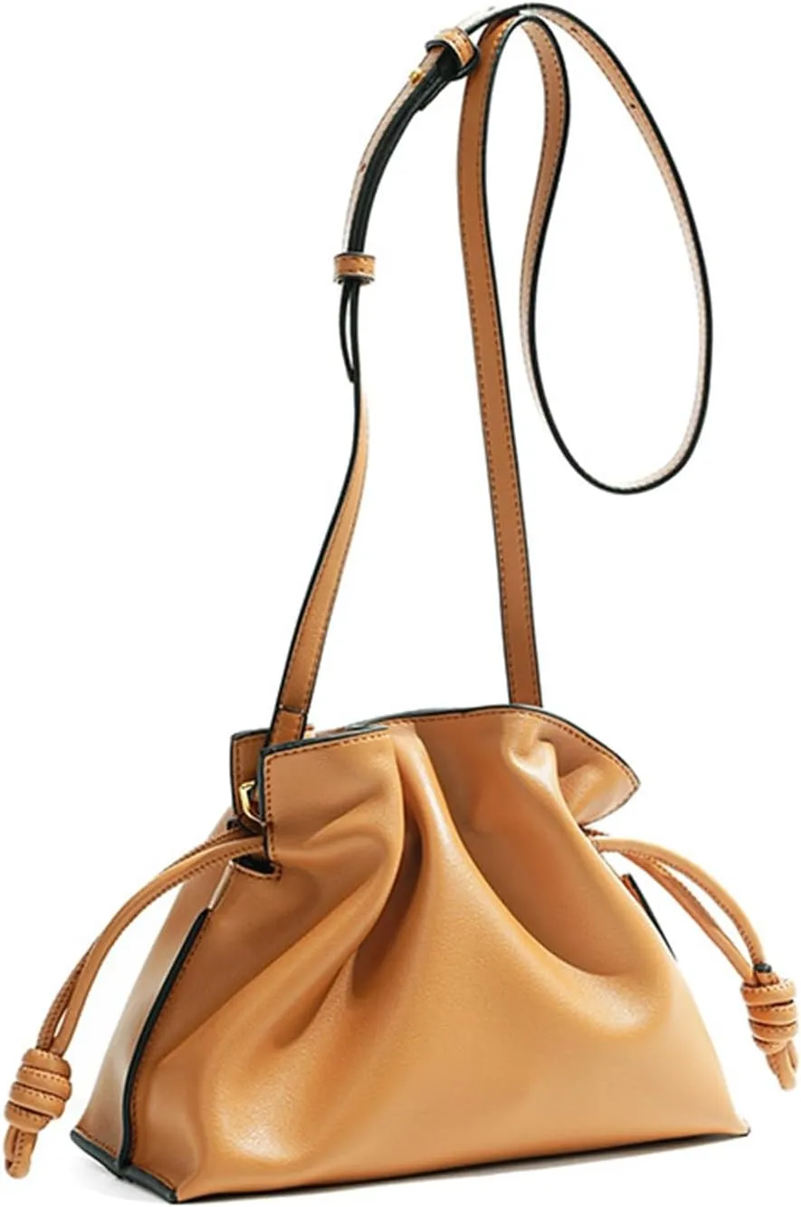 Genuine leather shoulder bag for women,fashion cloud purse,drawstring bucket crossbody-bag,handbag